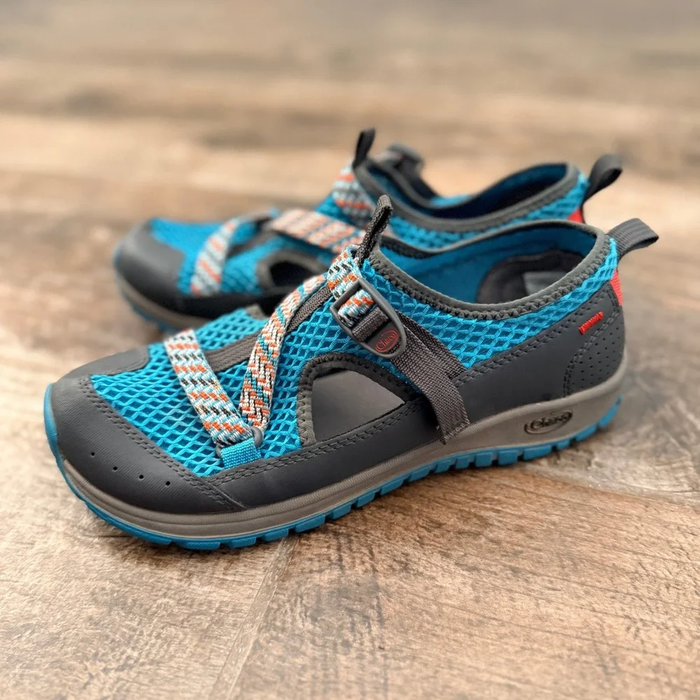 Chaco Kids Odyssey Strappy Mesh Sandals, Teal Gray, 5